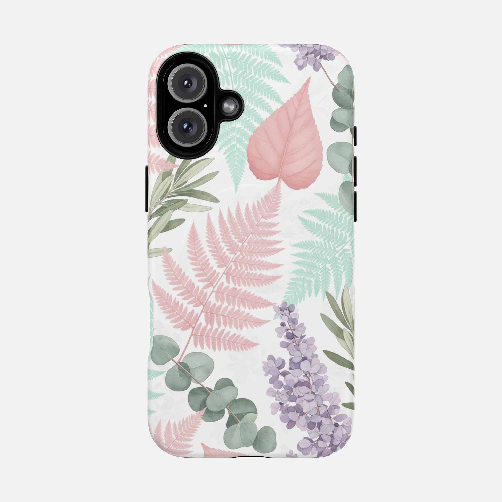 Floral Fern Tough Magnetic Phone Case — Pastel Leaves Protective Cover iPhone 16 Plus Matte Phone Case