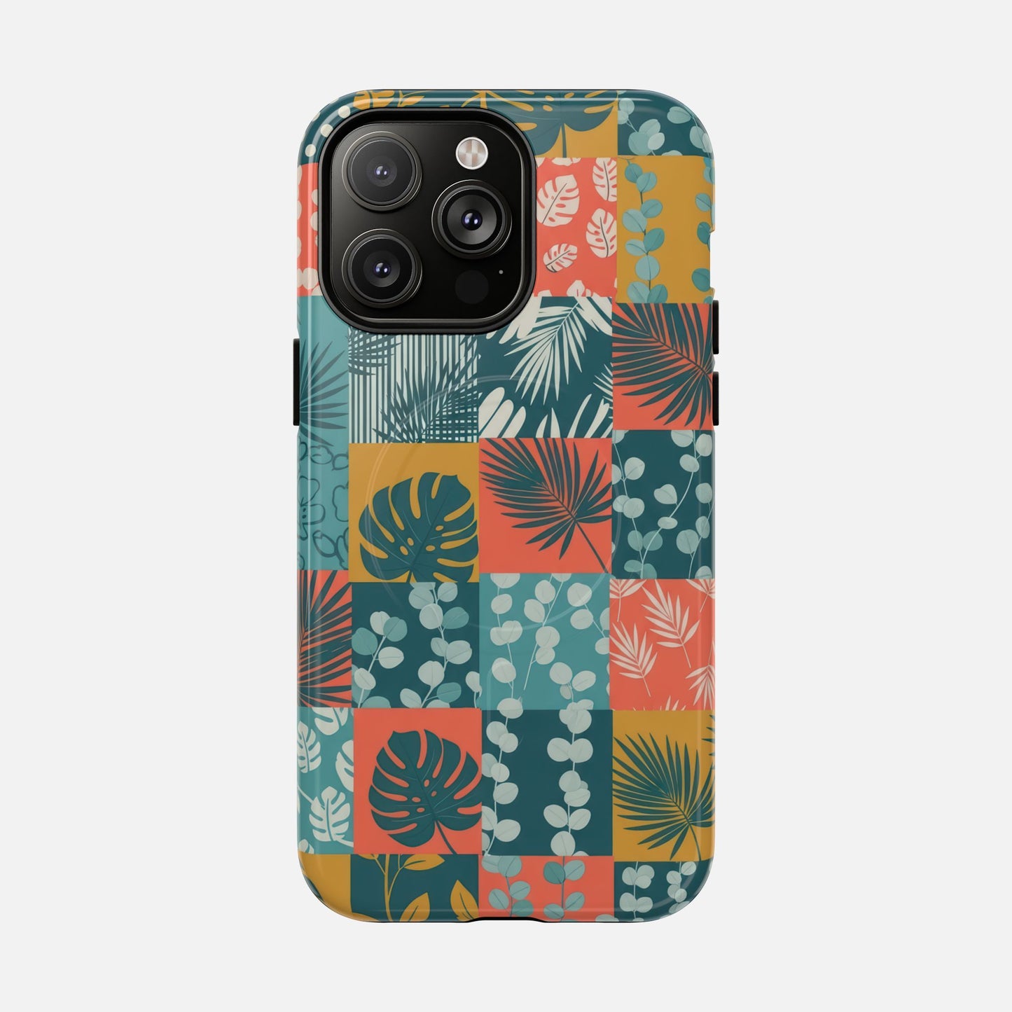 Tropical Patchwork Tough Magnetic Phone Case iPhone 14 Pro Max Glossy Phone Case