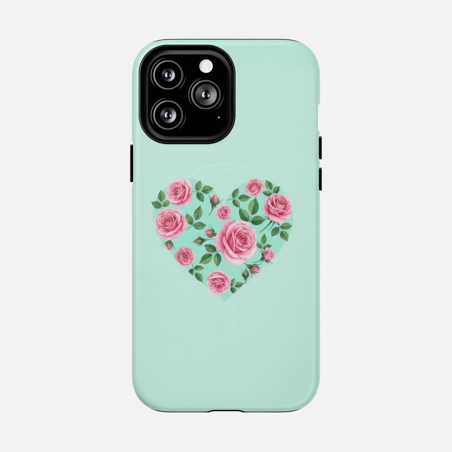 Floral Heart & Mint Rose iPhone Case — Tough Magnetic | MagSafe Compatible