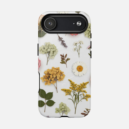 Floral Pressed Flower Tough Magnetic Phone Case — Botanical Dried Flowers Design iPhone 17 Air Glossy Phone Case
