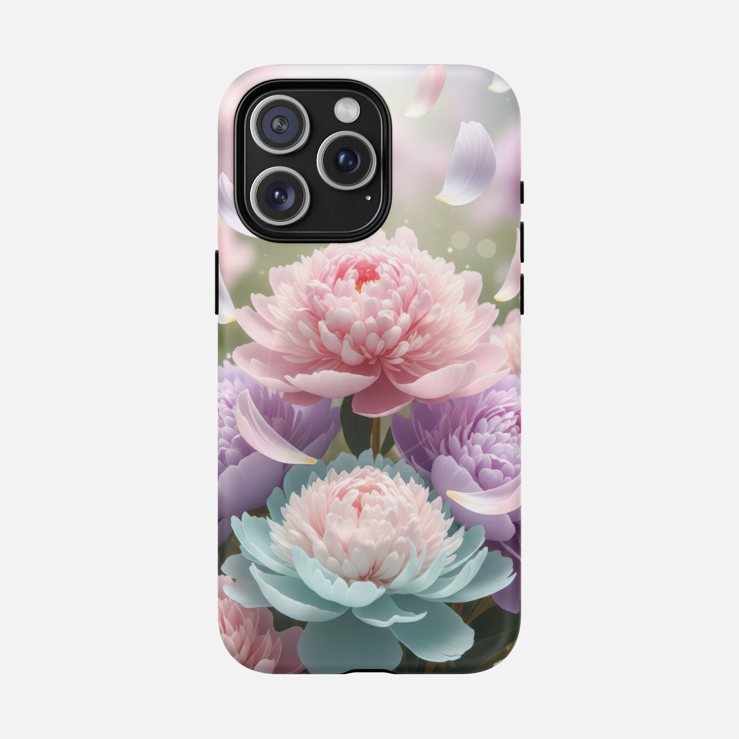 Floral Peony Tough Magnetic Phone Case — Pastel Peony Garden Protective Cover iPhone 15 Pro Max Matte Phone Case