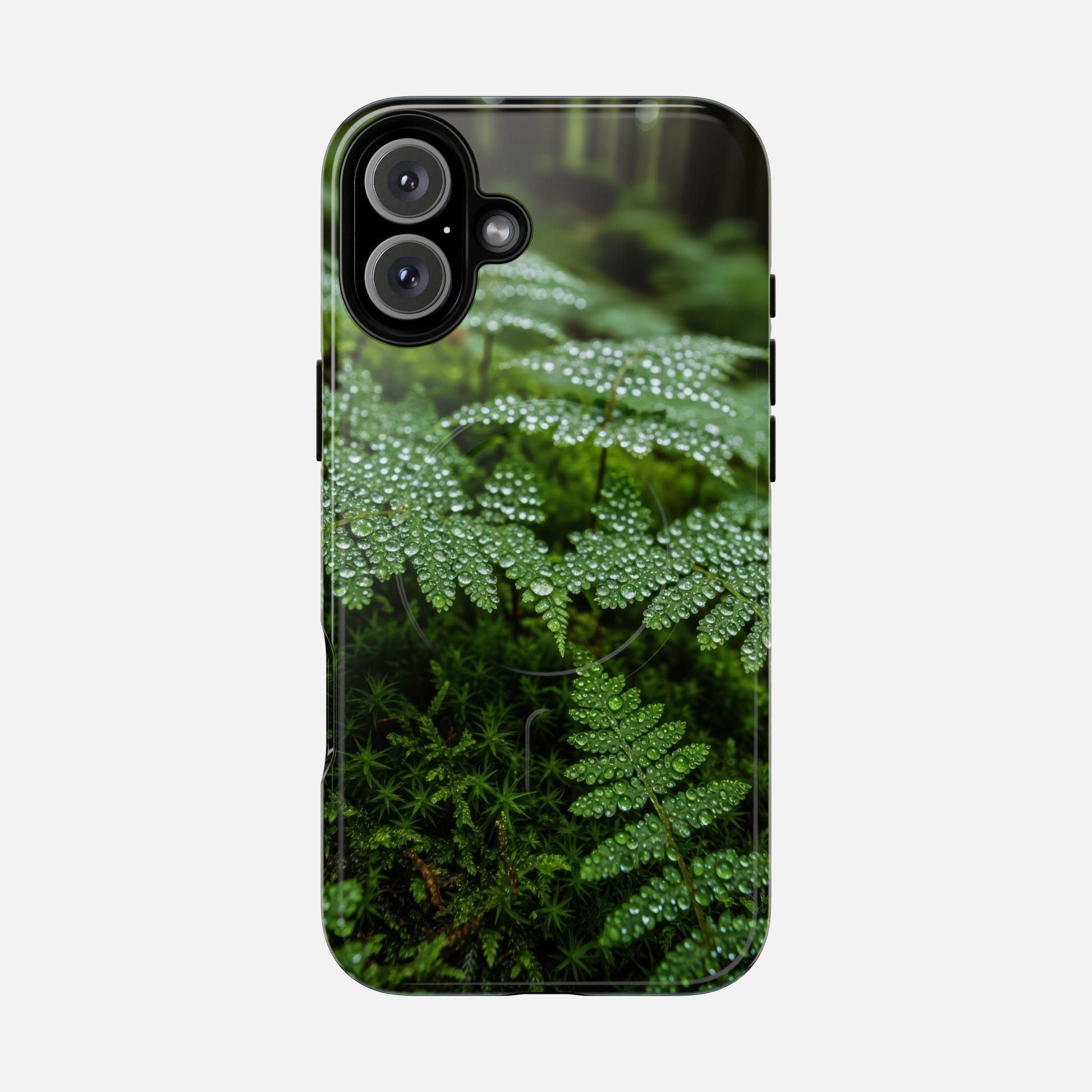 Fern Dew Tough Magnetic Phone Case — Nature Photography Protective Cover iPhone 16 Plus Glossy Phone Case