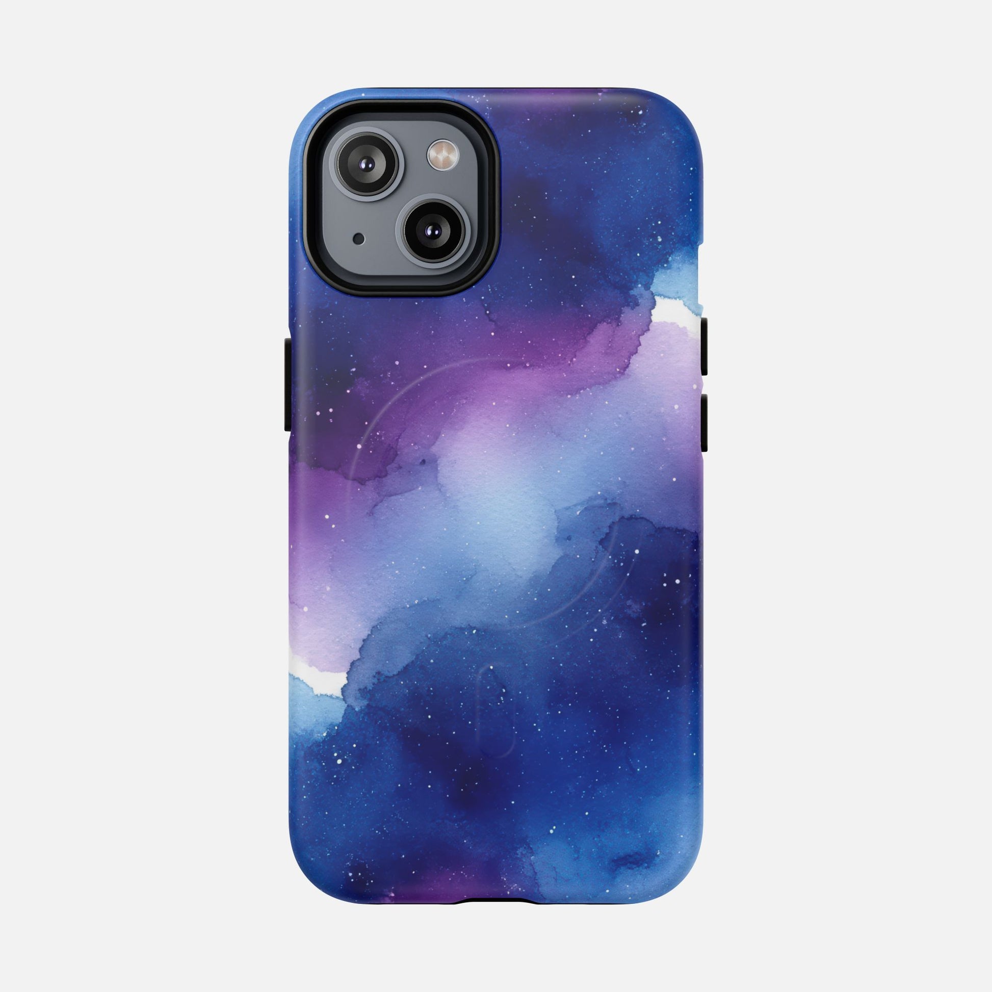 Galaxy Watercolor Tough Magnetic Phone Case — Blue Purple Nebula MagSafe Cover iPhone 14 Matte Phone Case