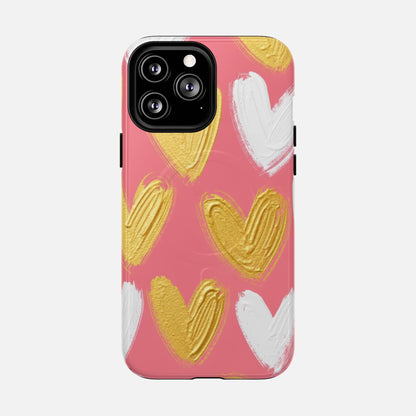 Phone Case — Pink Gold & White Heart Tough Magnetic Case iPhone 13 Pro Max Glossy Phone Case