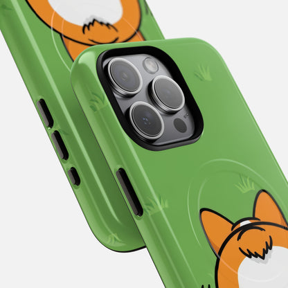 Corgi Butt With Cute Green iPhone Case — Tough Magnetic | MagSafe Compatible
