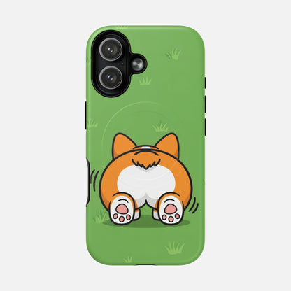 Corgi Butt With Cute Green iPhone Case — Tough Magnetic | MagSafe Compatible