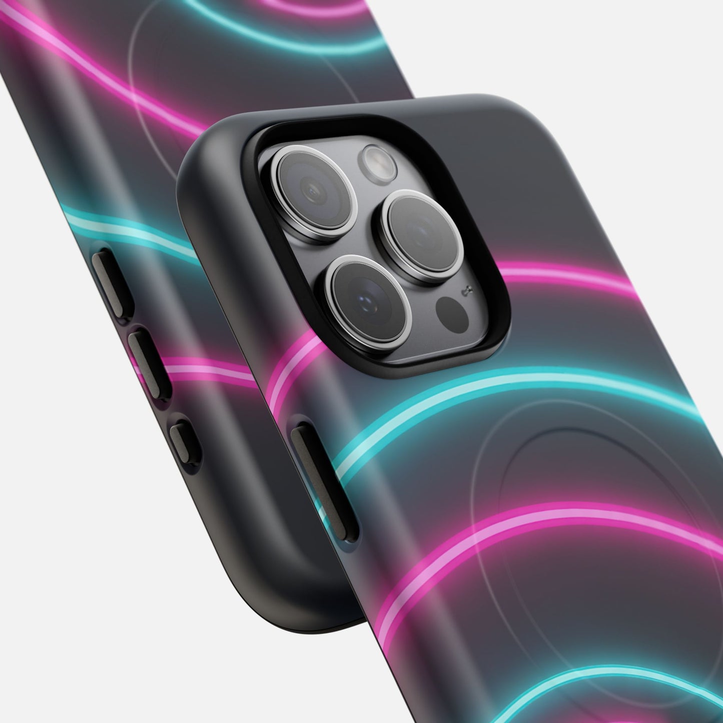 Neon Arc with Pink & Teal Glow iPhone Case — Tough Magnetic | MagSafe Compatible