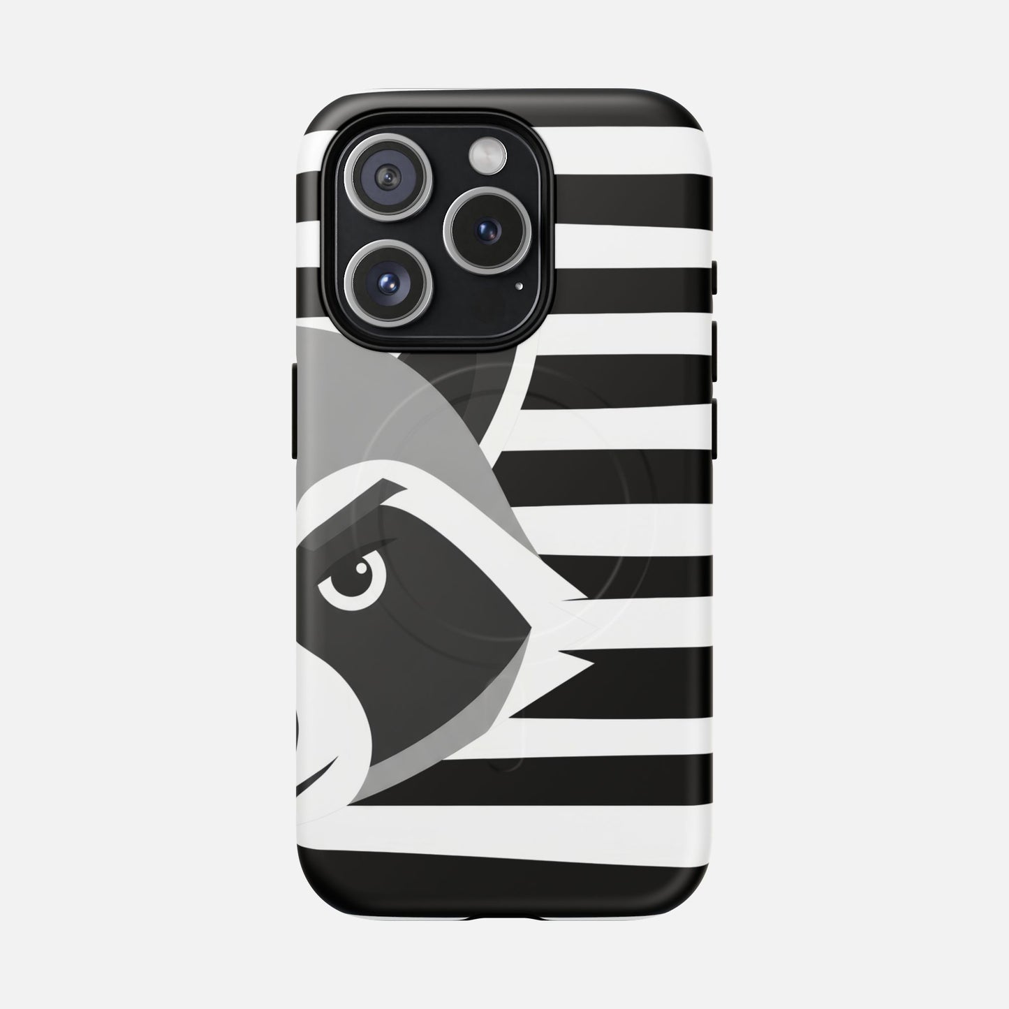 Raccoon Stripe Tough Magnetic Phone Case — Black & White Animal Design iPhone 15 Pro Matte Phone Case