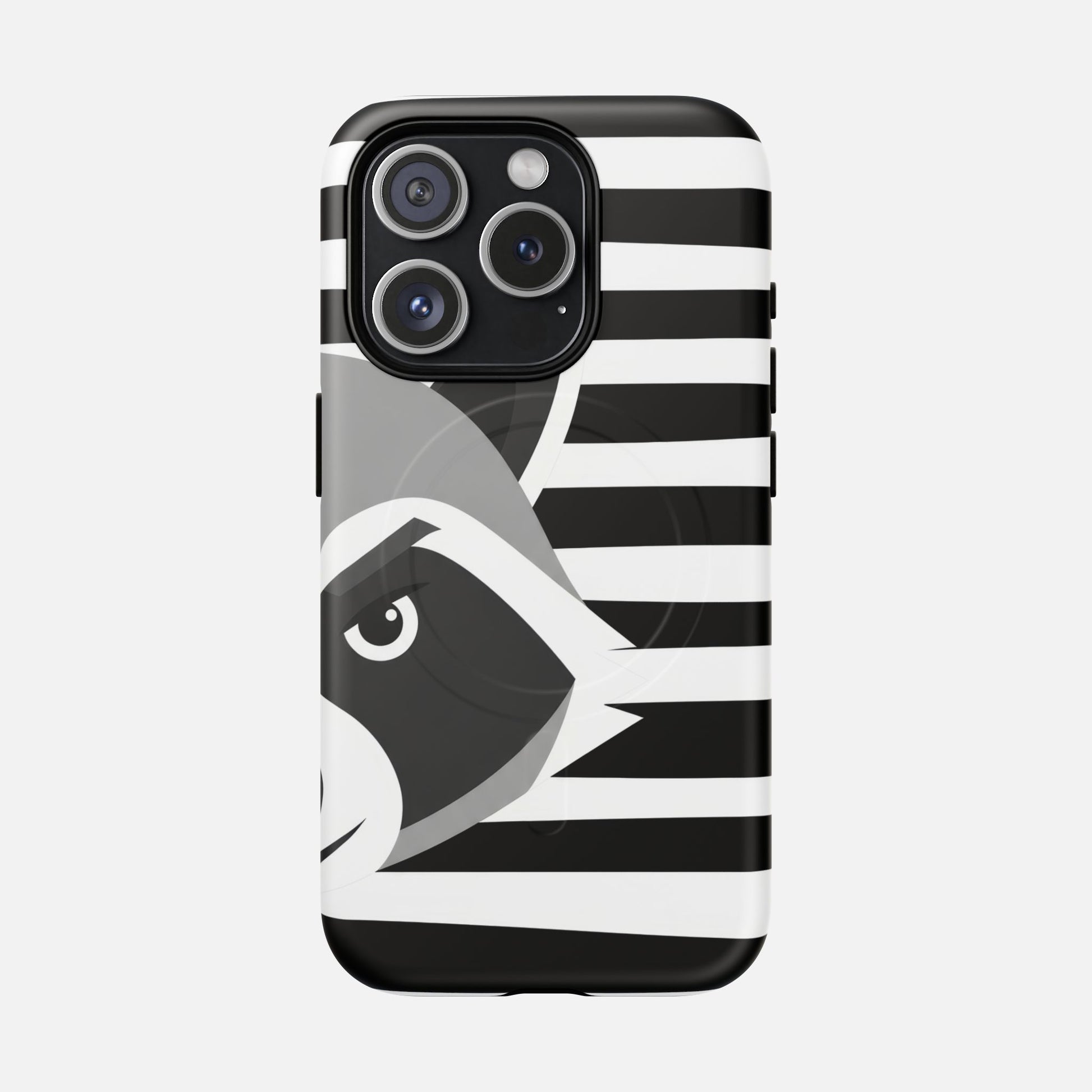 Raccoon Stripe Tough Magnetic Phone Case — Black & White Animal Design iPhone 15 Pro Matte Phone Case