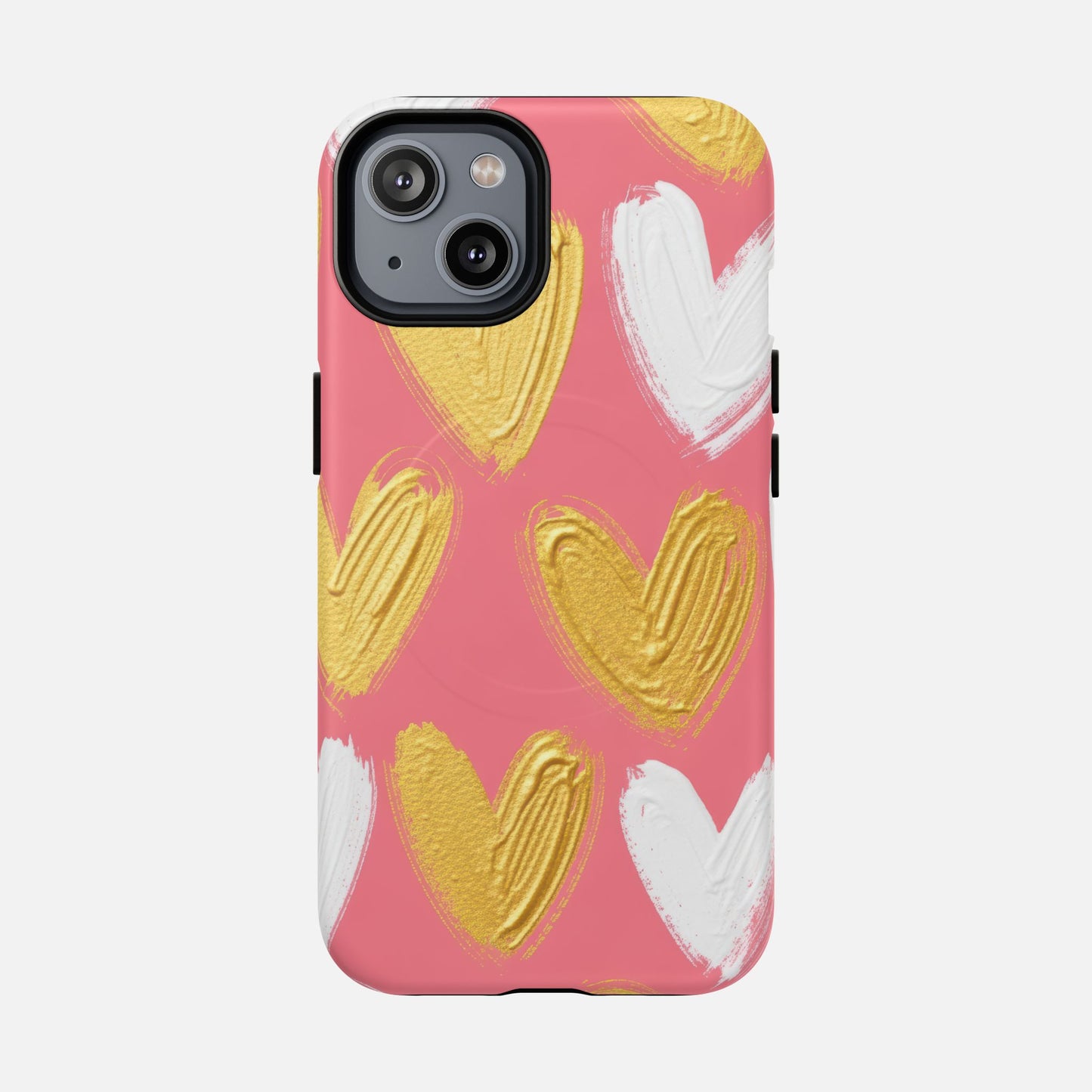 Phone Case — Pink Gold & White Heart Tough Magnetic Case iPhone 14 Matte Phone Case