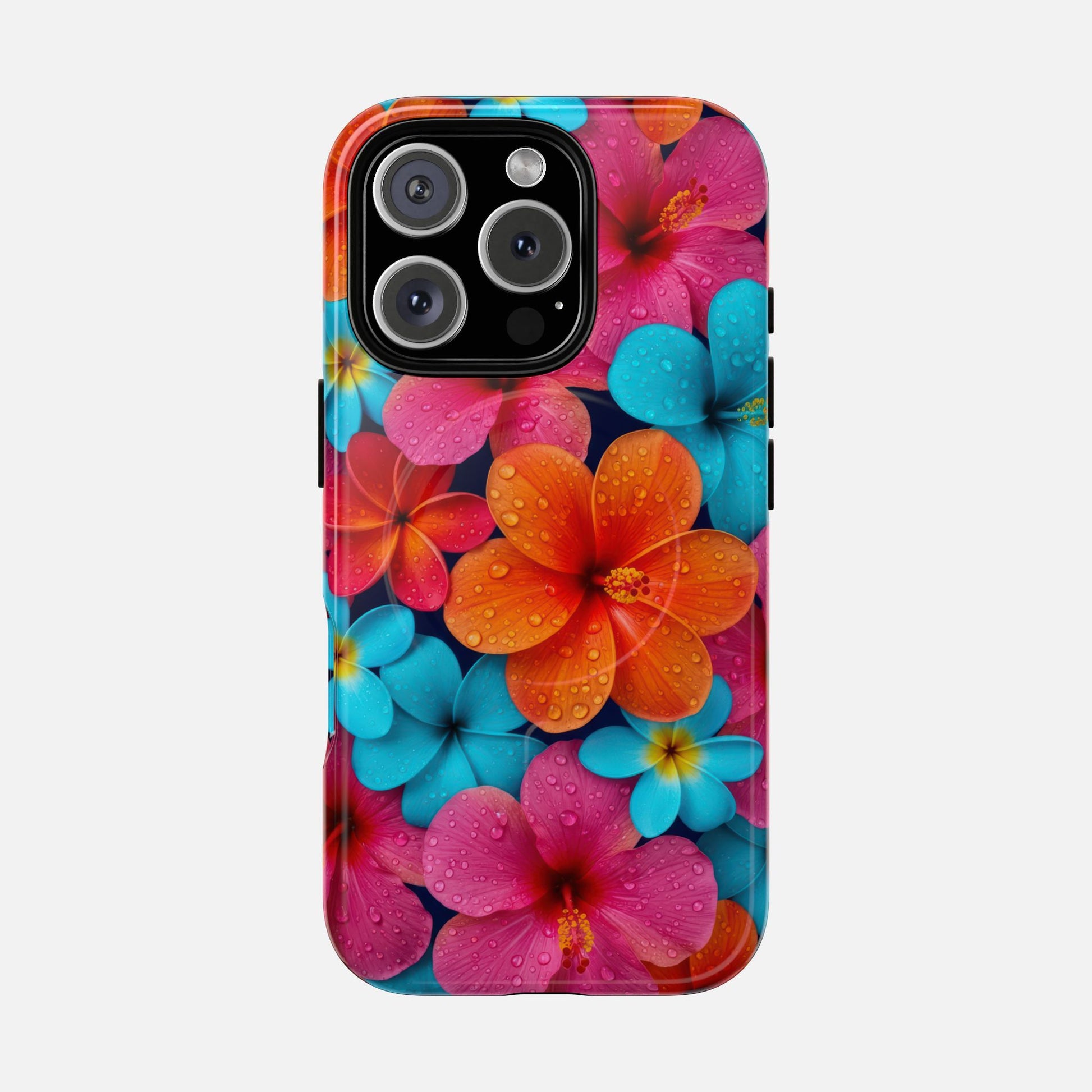 Phone Case — Colorful Tropical Plumeria Floral Magnetic Tough Case iPhone 16 Pro Glossy Phone Case