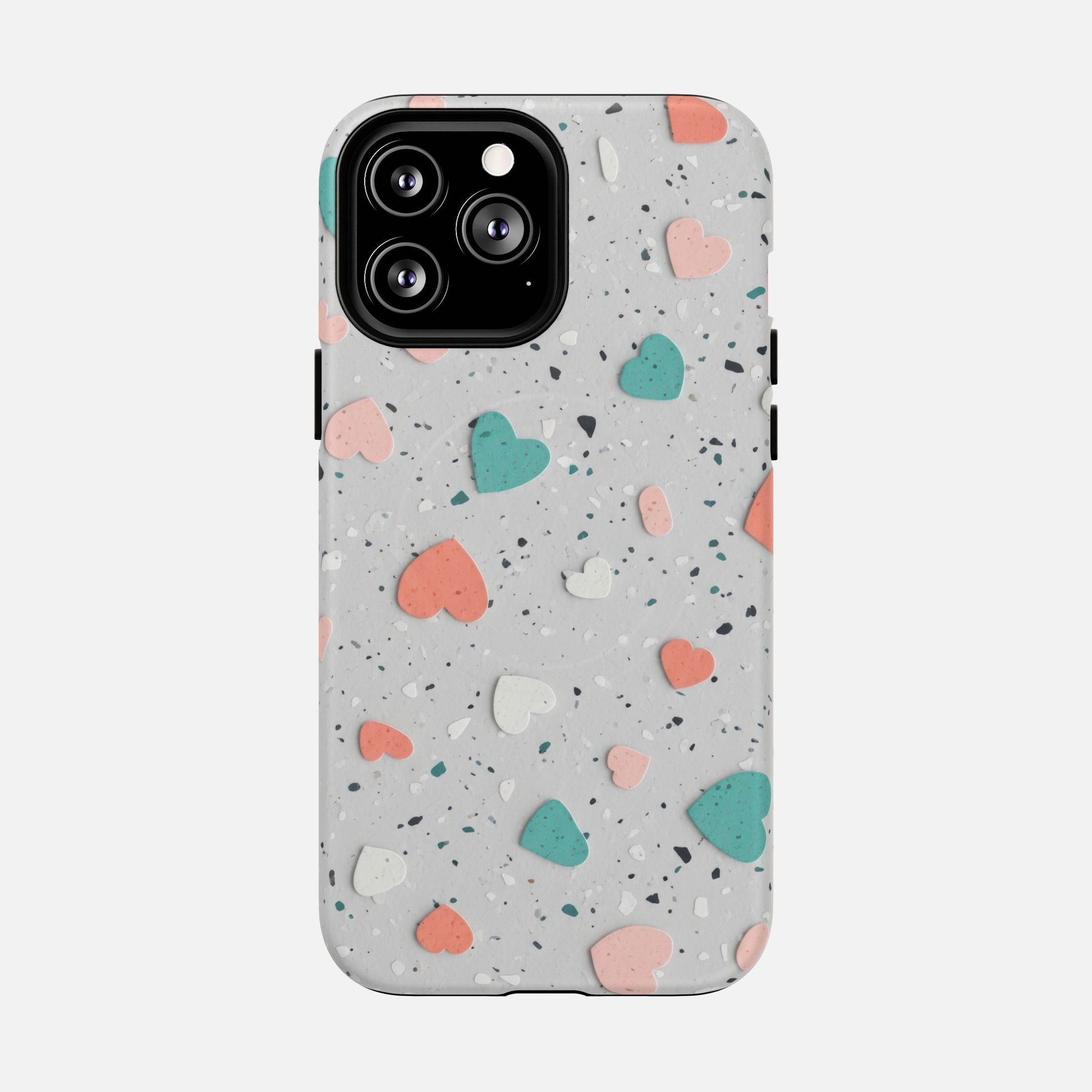 Heart Confetti Tough Magnetic Phone Case — Colorful Terrazzo Love Design iPhone 13 Pro Max Matte Phone Case