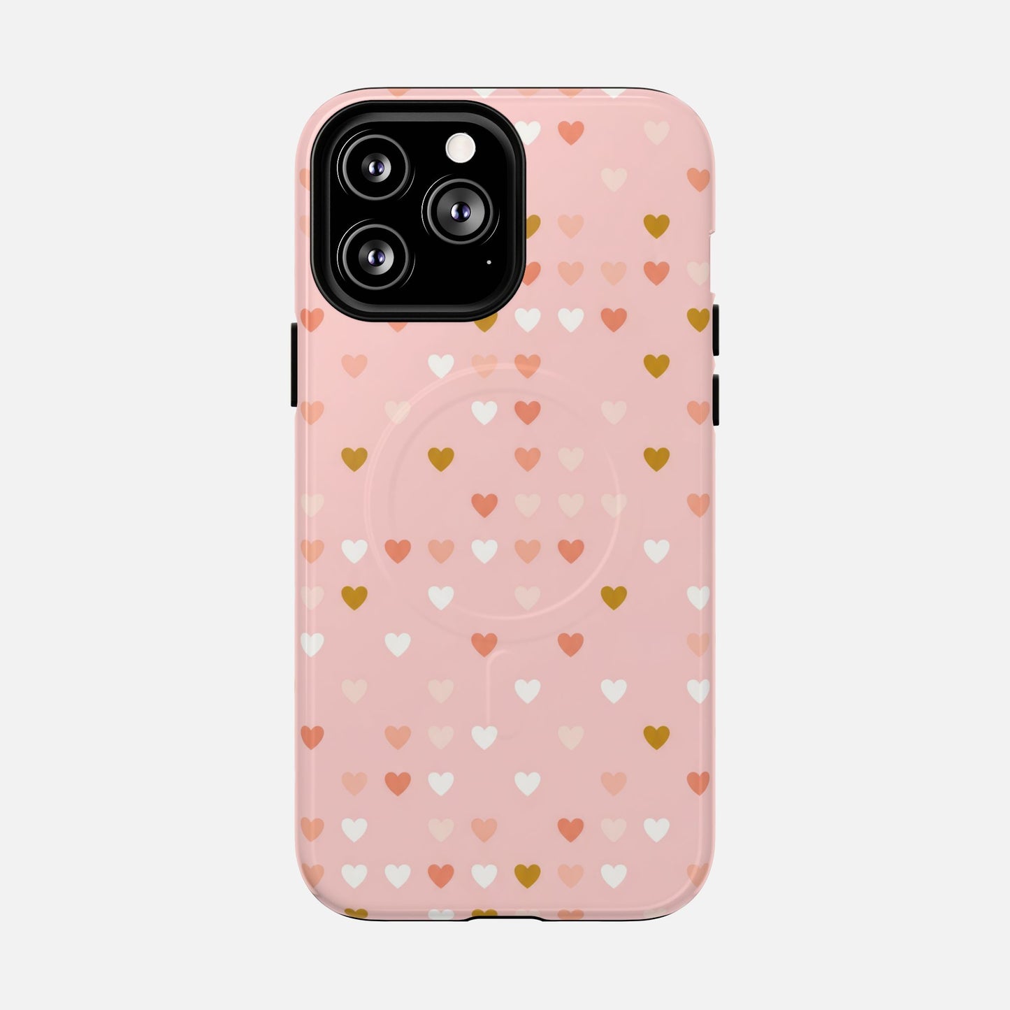 Pink Heart Pattern Tough Magnetic Phone Case iPhone 13 Pro Max Glossy Phone Case