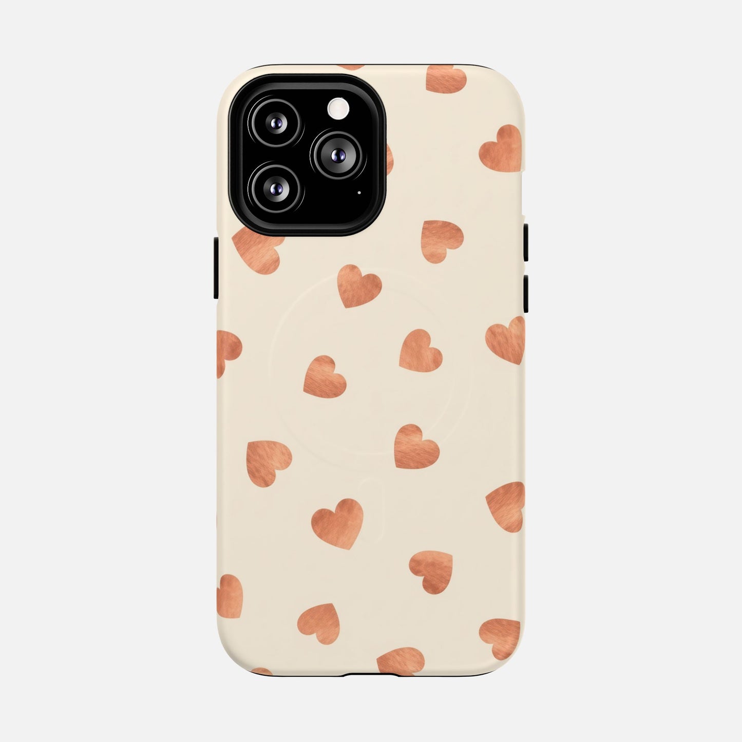 Heart Pattern Tough Magnetic Phone Case — Peach Watercolor Hearts, MagSafe Compatible iPhone 13 Pro Max Matte Phone Case