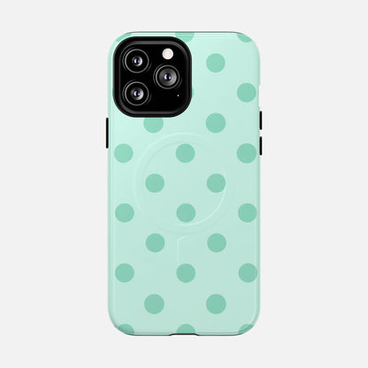 Mint Polka Dot iPhone Case — Tough Magnetic | MagSafe Compatible