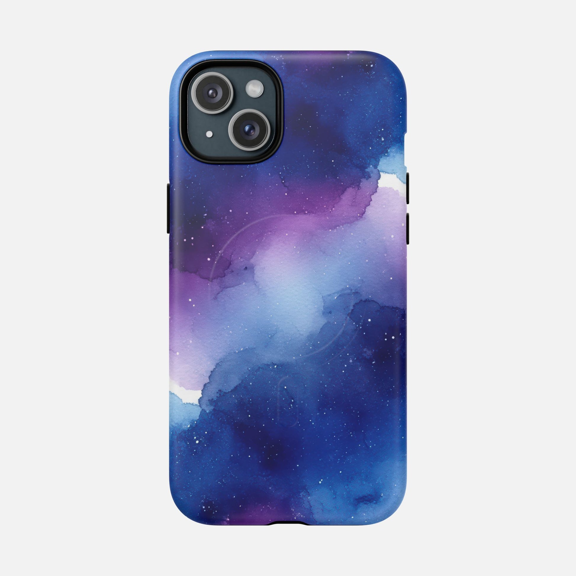 Galaxy Watercolor Tough Magnetic Phone Case — Blue Purple Nebula MagSafe Cover iPhone 15 Plus Matte Phone Case