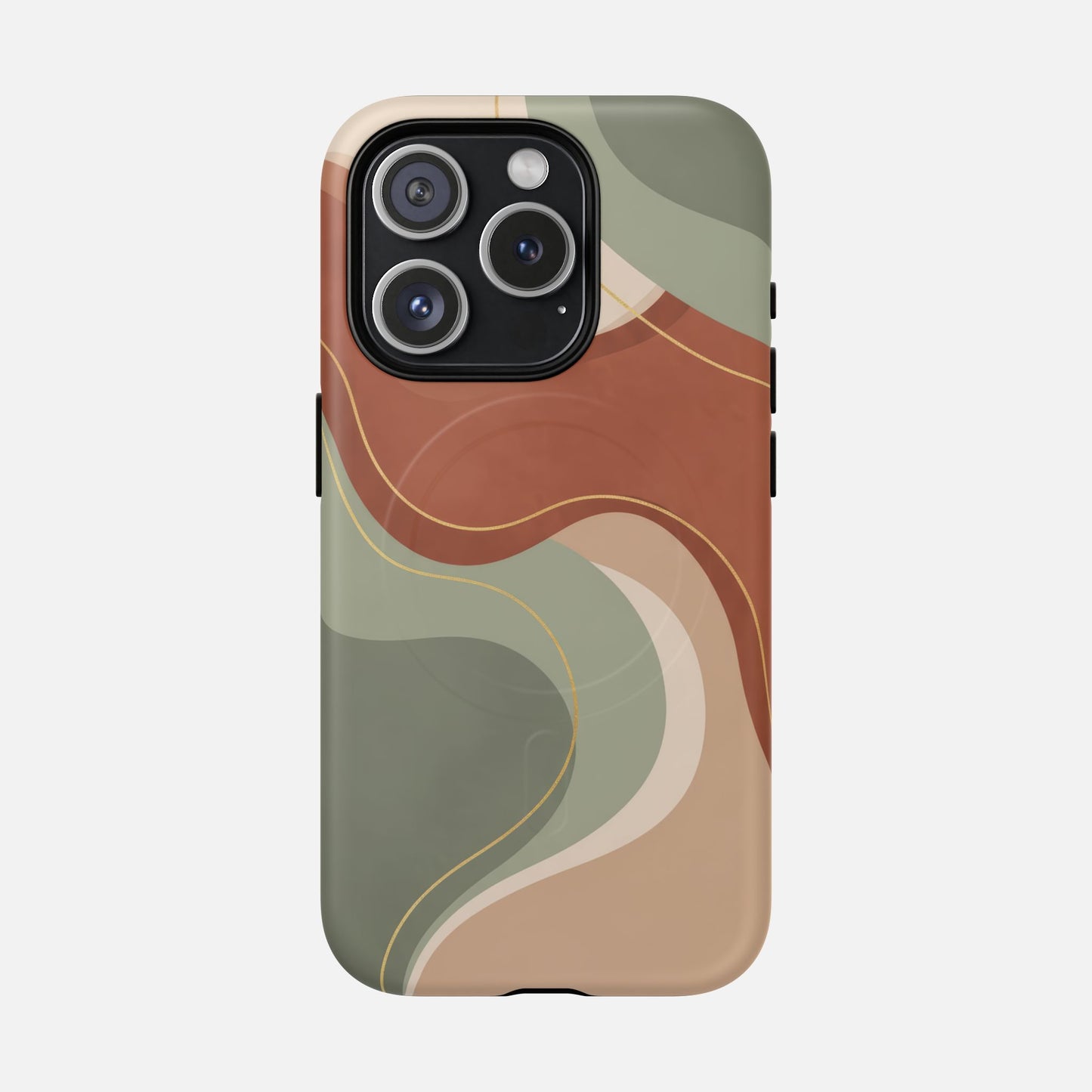 Abstract wave design phone case with earthy tones and gold lines for iPhone Pro