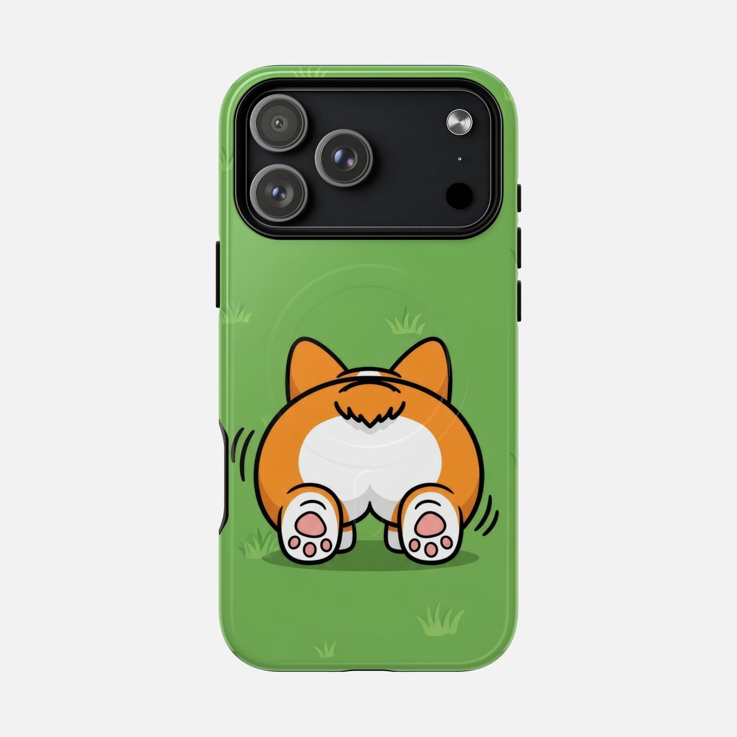 Corgi Butt With Cute Green iPhone Case — Tough Magnetic | MagSafe Compatible