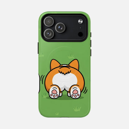 Corgi Butt With Cute Green iPhone Case — Tough Magnetic | MagSafe Compatible