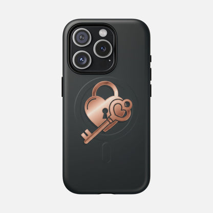 Rose Gold Lock & Key Design iPhone Case — Tough Magnetic | MagSafe Compatible
