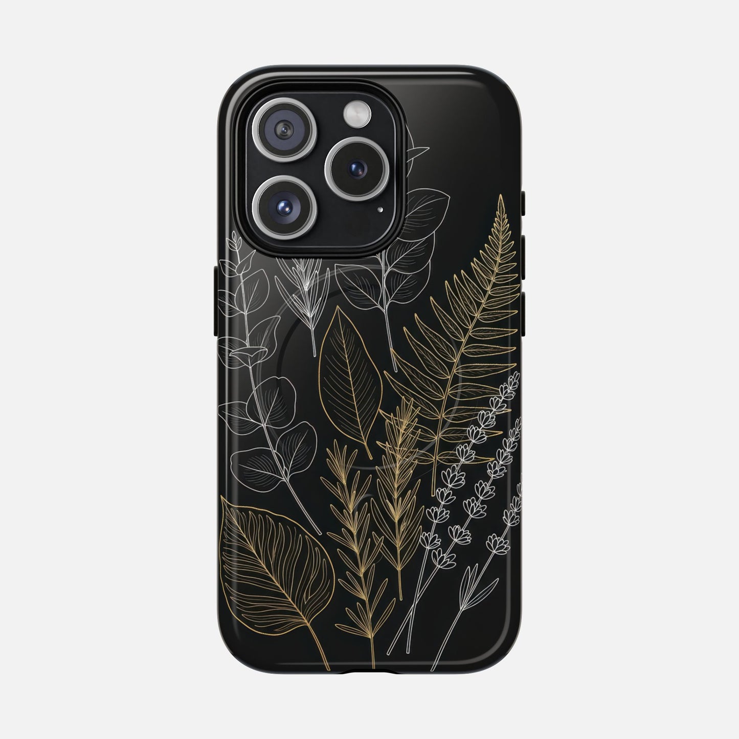 Tough Magnetic Case — Botanical Gold & Silver Fern Phone Cover iPhone 15 Pro Glossy Phone Case