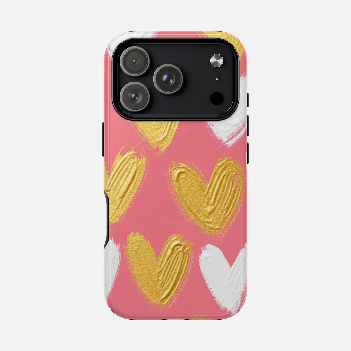 Phone Case — Pink Gold & White Heart Tough Magnetic Case iPhone 17 Pro Glossy Phone Case