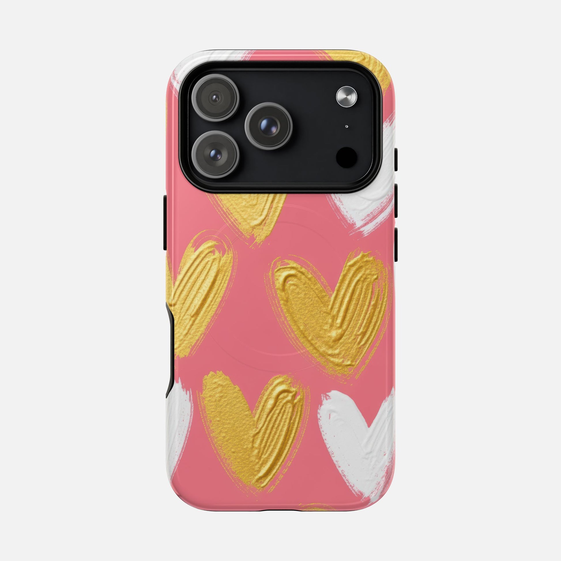 Phone Case — Pink Gold & White Heart Tough Magnetic Case iPhone 17 Pro Glossy Phone Case