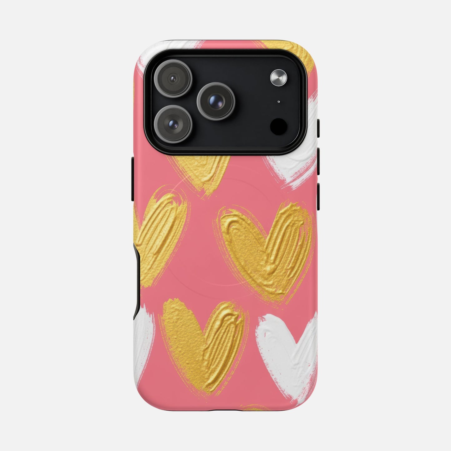 Pink Gold & White Heart iPhone Case — Tough Magnetic | MagSafe Compatible