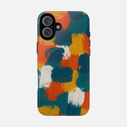 Abstract Brushstroke Tough Magnetic Phone Case — Colorful Teal, Orange & Mustard Protection iPhone 16 Plus Glossy Phone Case