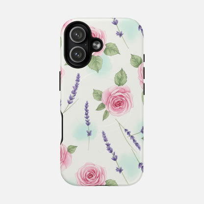 Floral Rose & Lavender iPhone Case — Tough Magnetic | MagSafe Compatible