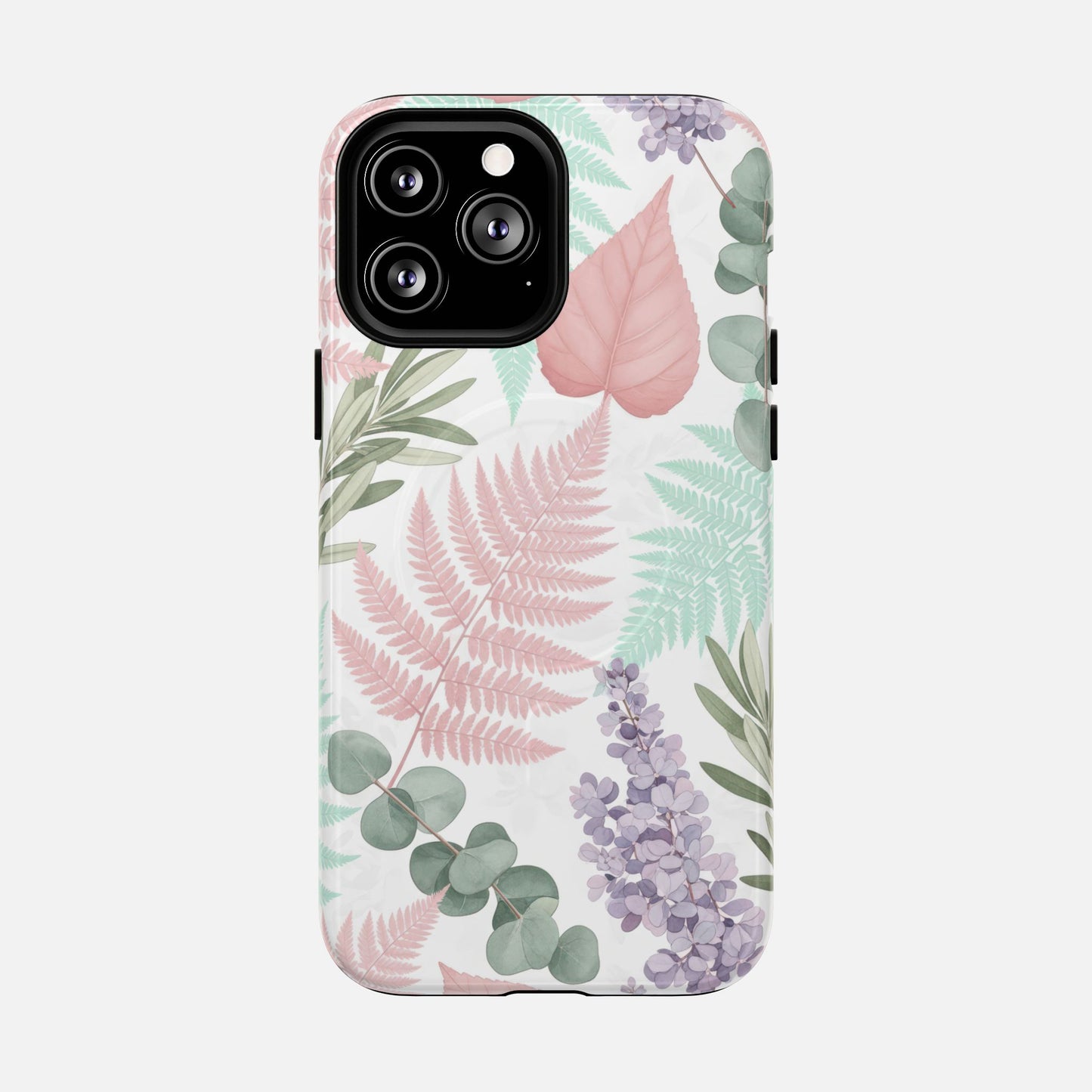 Floral Fern Tough Magnetic Phone Case — Pastel Leaves Protective Cover iPhone 13 Pro Max Glossy Phone Case