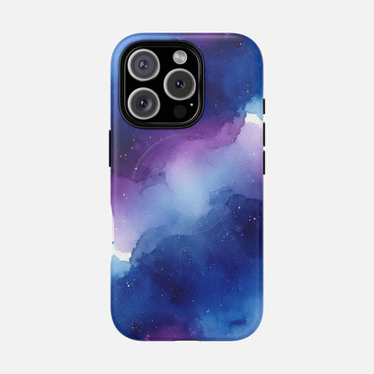 Galaxy Watercolor Tough Magnetic Phone Case — Blue Purple Nebula MagSafe Cover iPhone 16 Pro Matte Phone Case