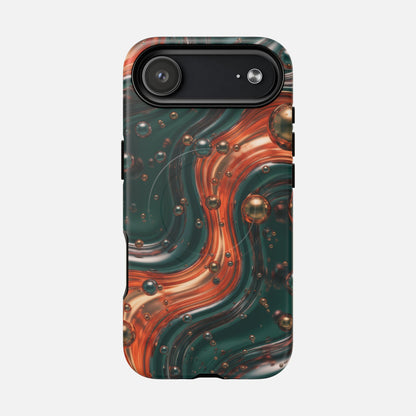 Emerald & Copper Liquid Swirl iPhone Case — Tough Magnetic | MagSafe Compatible