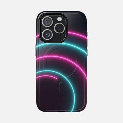 Neon Arc with Pink & Teal Glow iPhone Case — Tough Magnetic | MagSafe Compatible