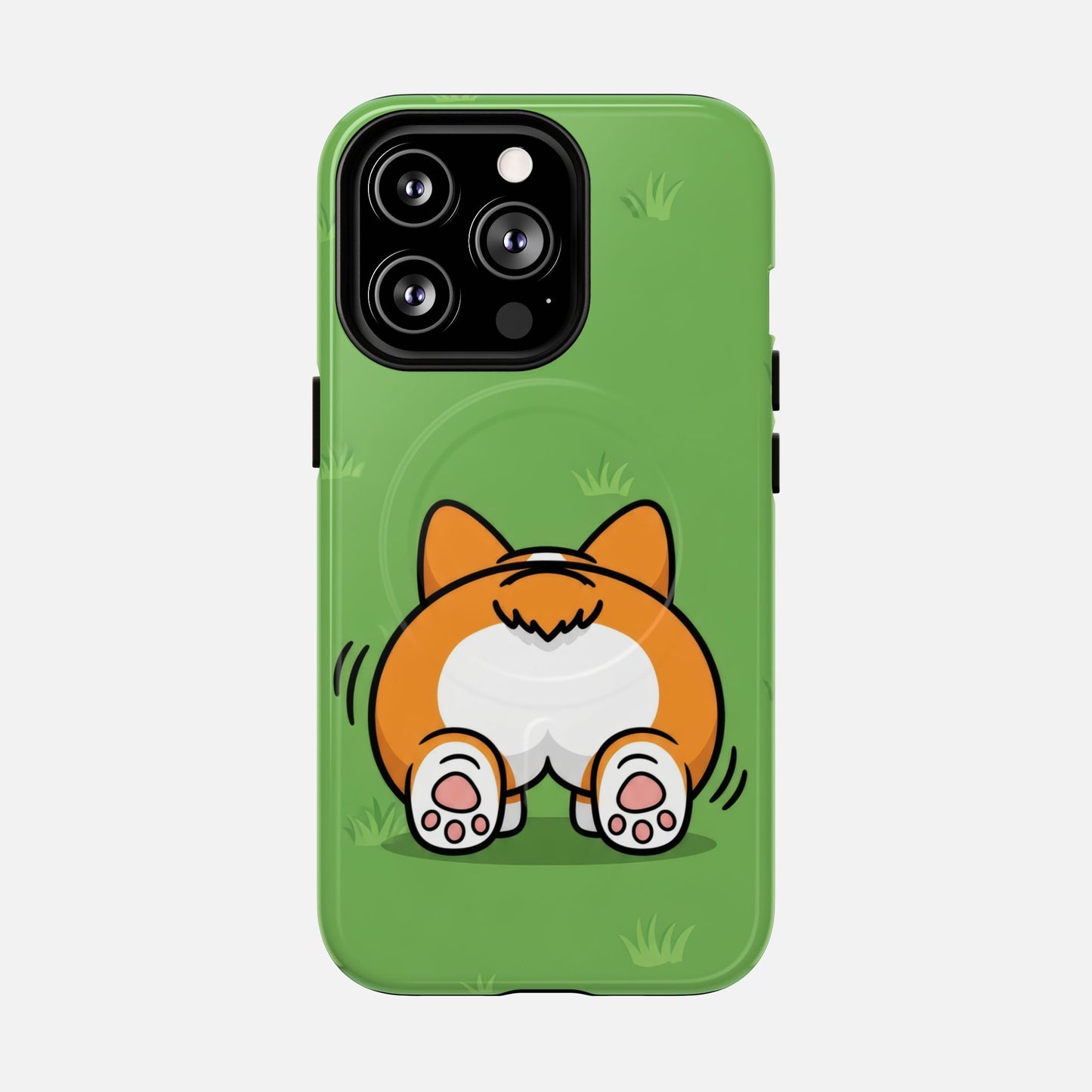 Corgi Butt With Cute Green iPhone Case — Tough Magnetic | MagSafe Compatible
