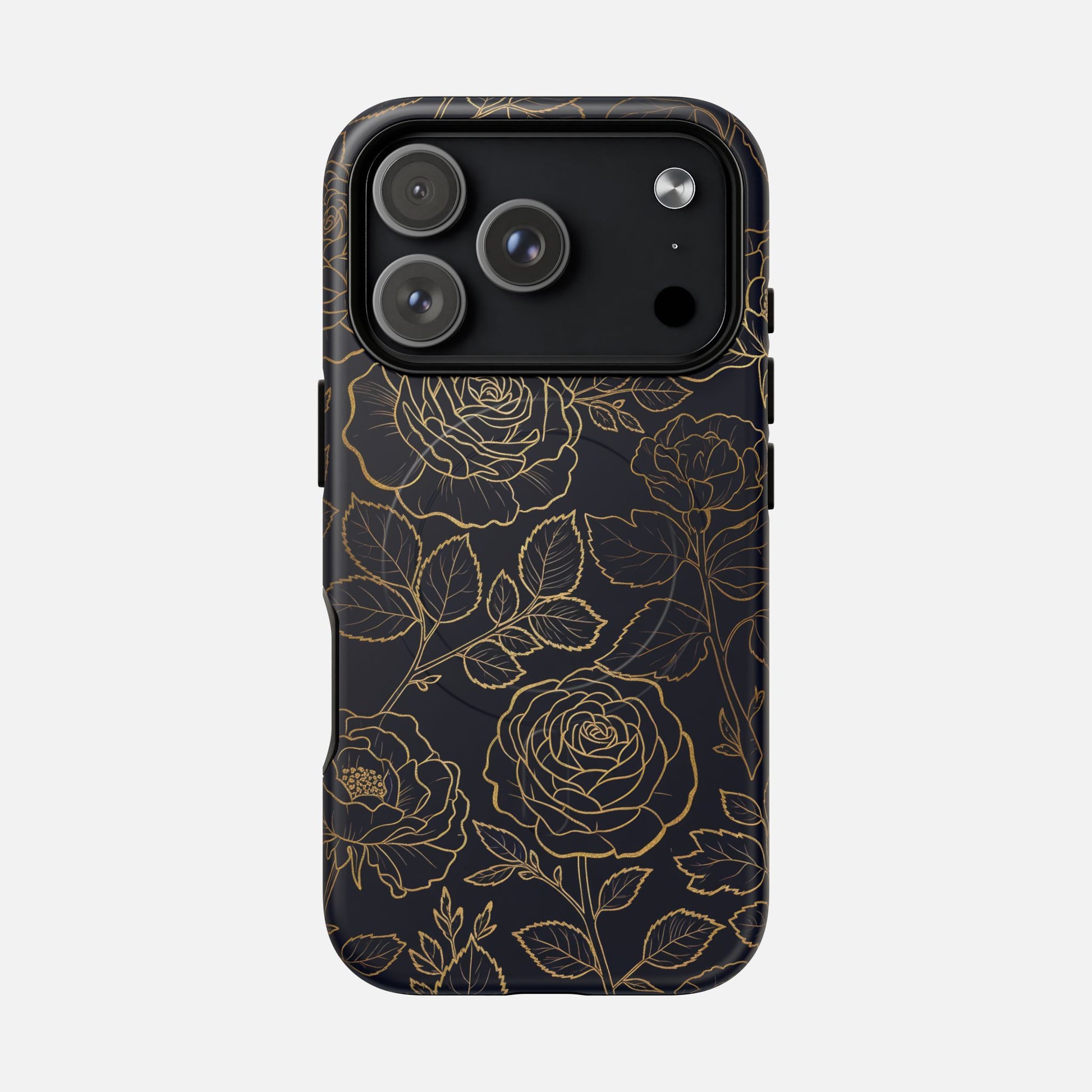 Floral Gold Outline Tough Magnetic Case — Elegant Black Rose Phone Cover iPhone 17 Pro Matte Phone Case