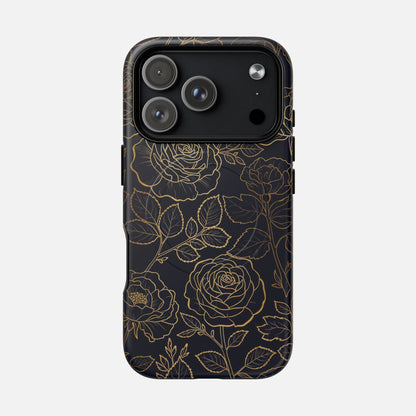Floral Gold Outline Tough Magnetic Case — Elegant Black Rose Phone Cover iPhone 17 Pro Matte Phone Case