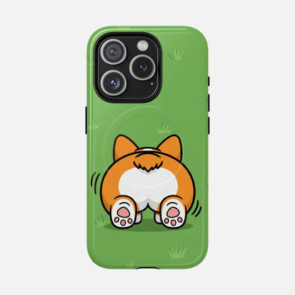 Corgi Butt With Cute Green iPhone Case — Tough Magnetic | MagSafe Compatible