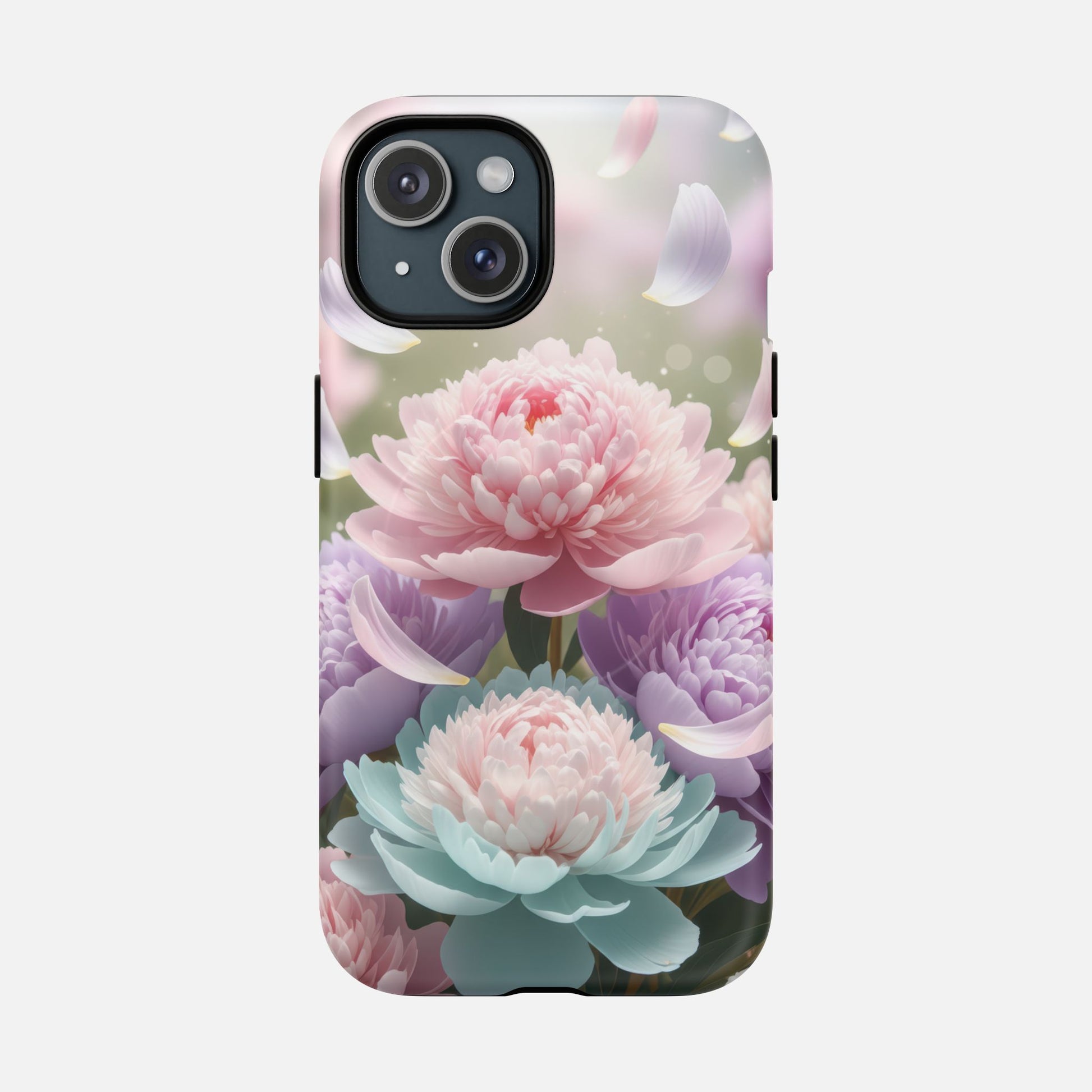 Floral Peony Tough Magnetic Phone Case — Pastel Peony Garden Protective Cover iPhone 15 Matte Phone Case