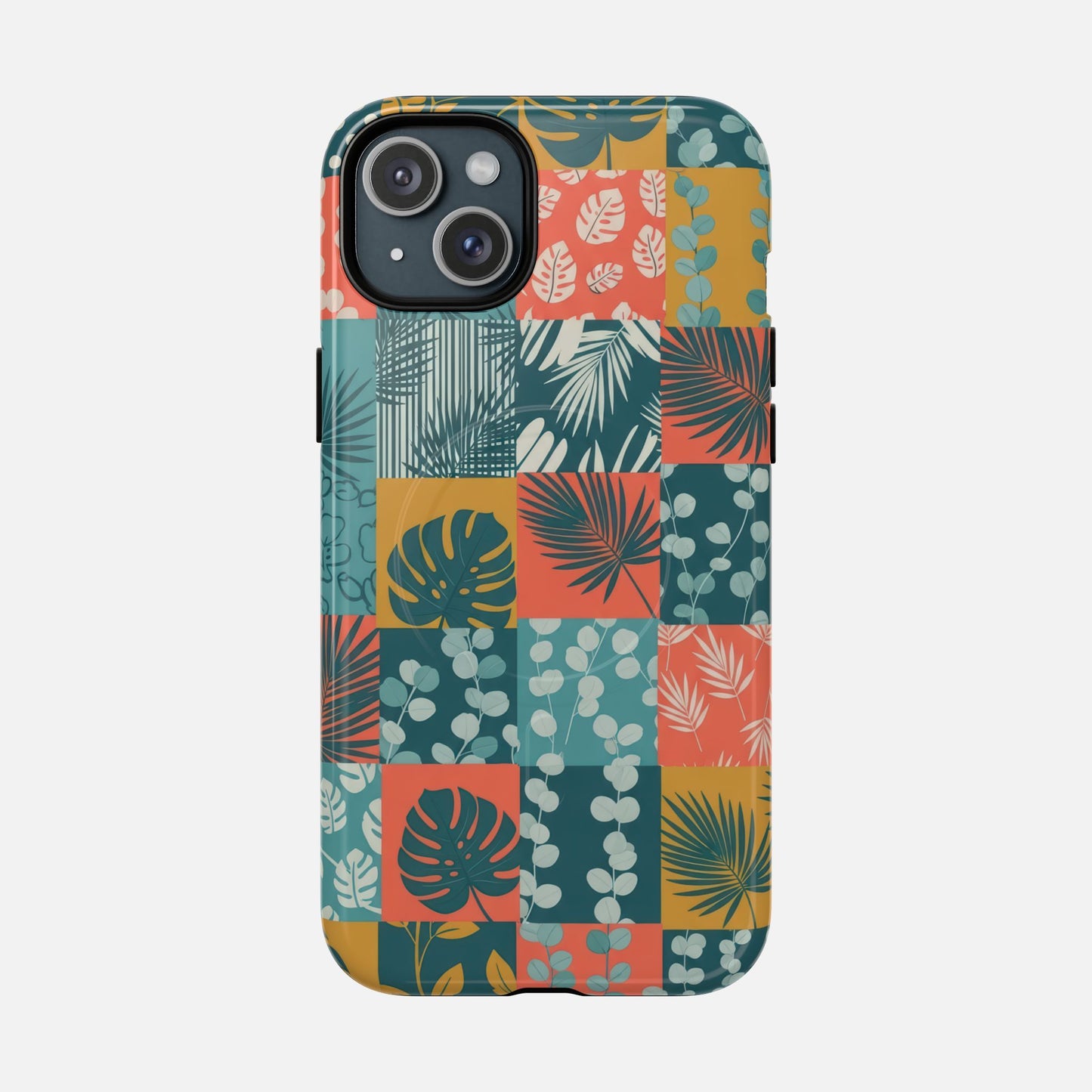 Tropical Patchwork Tough Magnetic Phone Case iPhone 15 Plus Glossy Phone Case