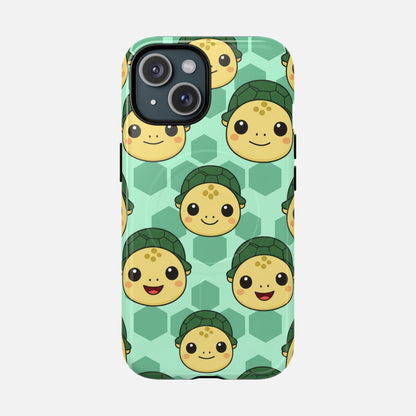 Cute Turtle Pattern Phone Case — Tough Magnetic Protective iPhone Cover iPhone 15 Glossy Phone Case