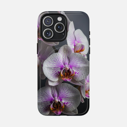 Orchid Bloom Tough Magnetic Phone Case — Waterdrop Floral Protection iPhone 15 Pro Max Glossy Phone Case