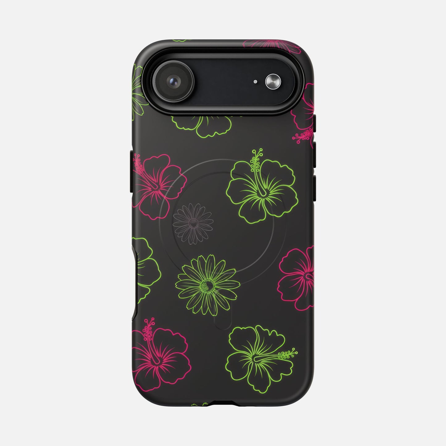 Neon Hibiscus Tough Magnetic Phone Case — Tropical Floral Protective Cover iPhone 17 Air Matte Phone Case