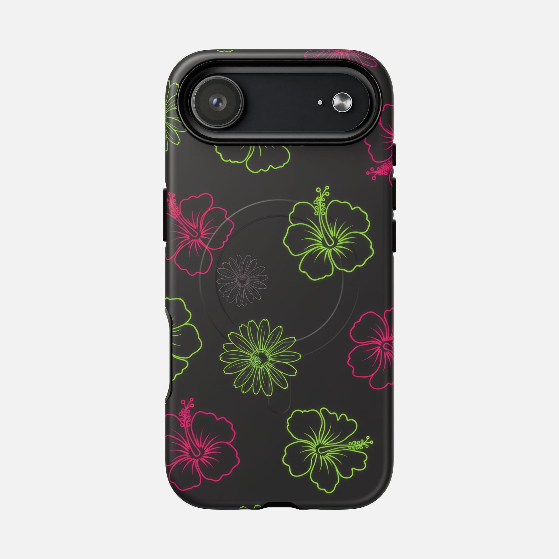 Neon Hibiscus Tough Magnetic Phone Case — Tropical Floral Protective Cover iPhone 17 Air Matte Phone Case