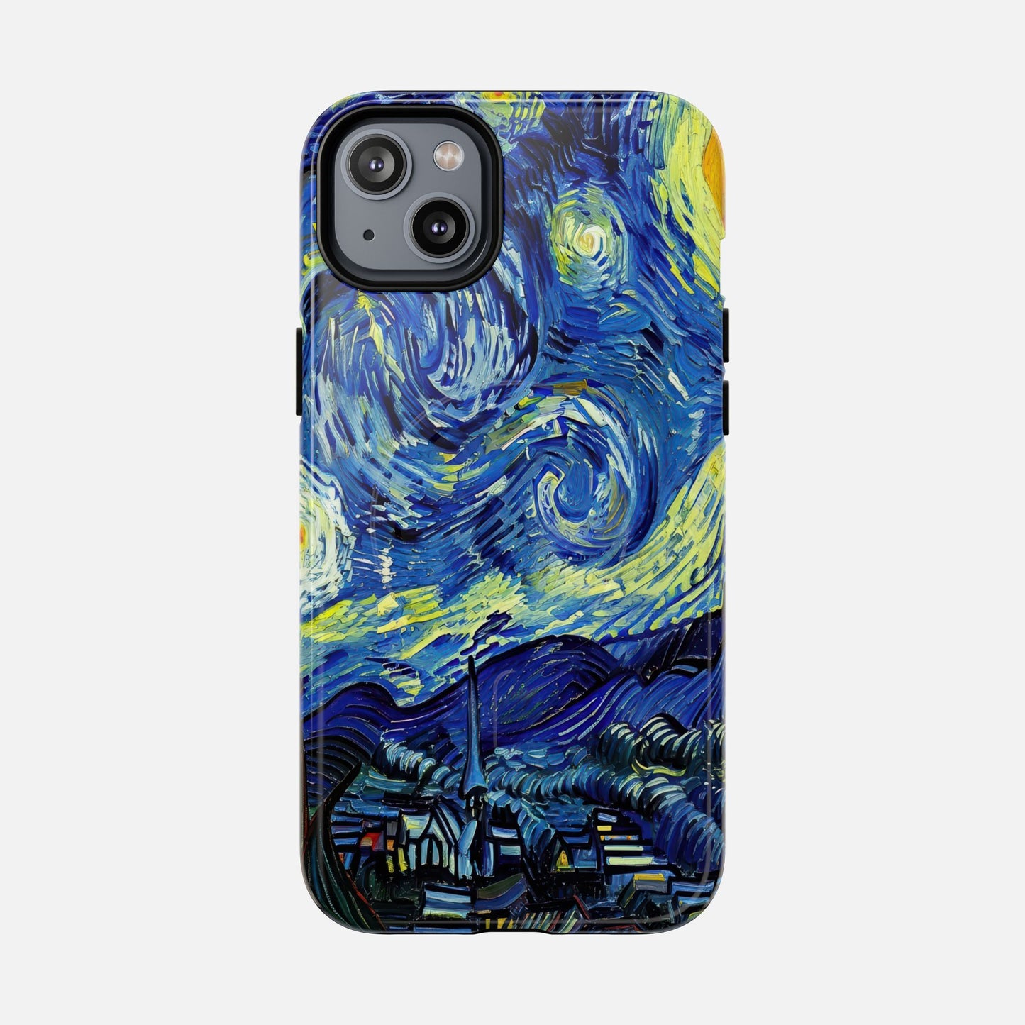 Van Gogh Starry Night phone case with swirling blue and yellow art design for iPhone
