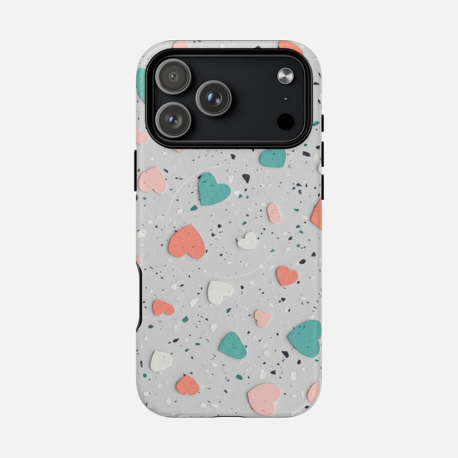 Heart Confetti Tough Magnetic Phone Case — Colorful Terrazzo Love Design iPhone 17 Pro Max Matte Phone Case