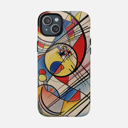 Abstract Geometric Phone Case — Colorful Modern Art Tough Magnetic Case iPhone 15 Plus Glossy Phone Case