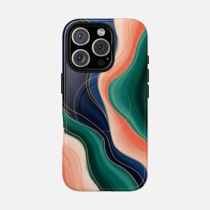 Magnetic Tough Case — Abstract Ocean Wave Design Phone Cover iPhone 16 Pro Glossy Phone Case