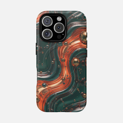 Magnetic Phone Case — Emerald & Copper Liquid Swirl Protective Cover iPhone 16 Pro Matte Phone Case
