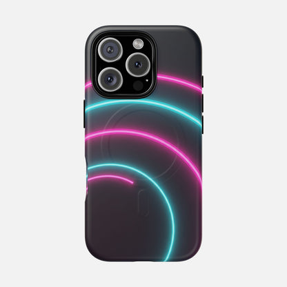 Neon Arc with Pink & Teal Glow iPhone Case — Tough Magnetic | MagSafe Compatible